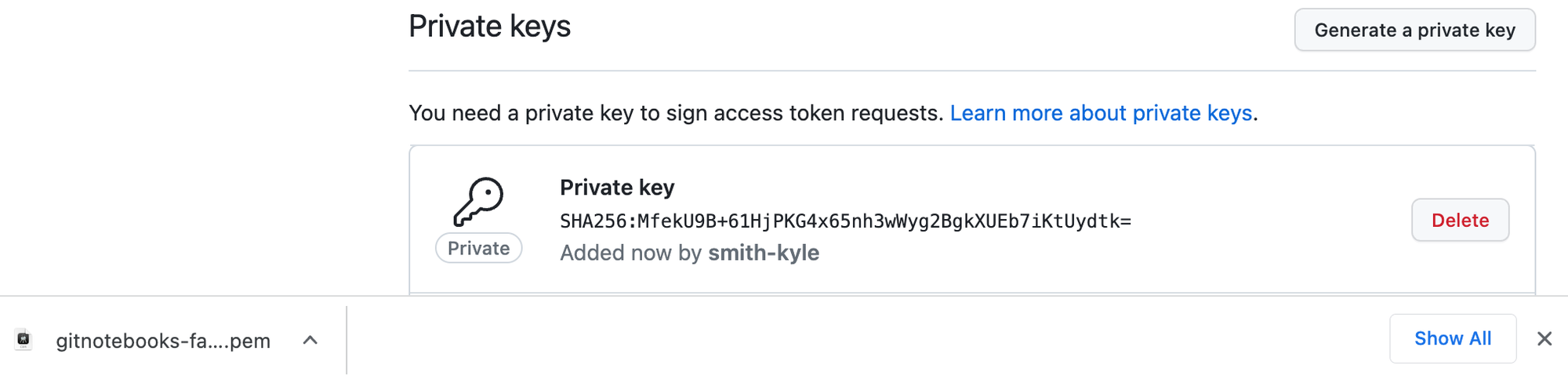 download private key for GitHub App