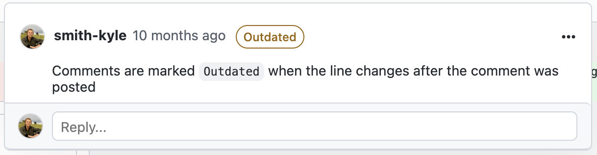 Image showing an outdated review comment