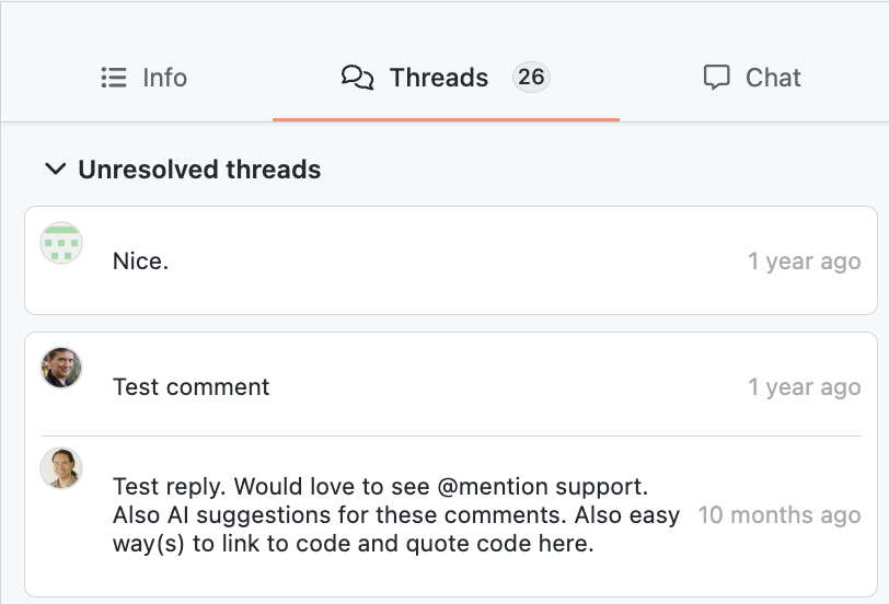 Screenshot of a list of threads